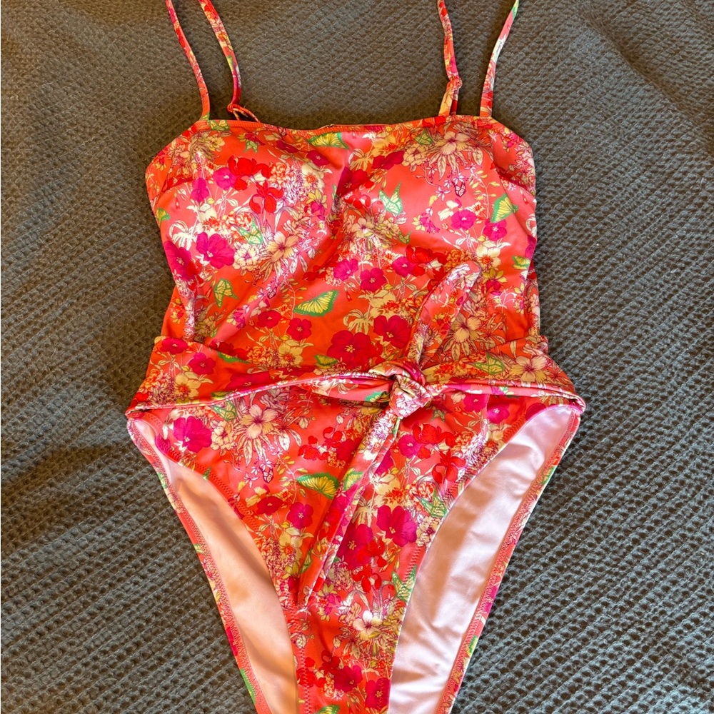 Victoria's Secret Red and Pink One Piece Swimsuit with Sweetheart Neckline